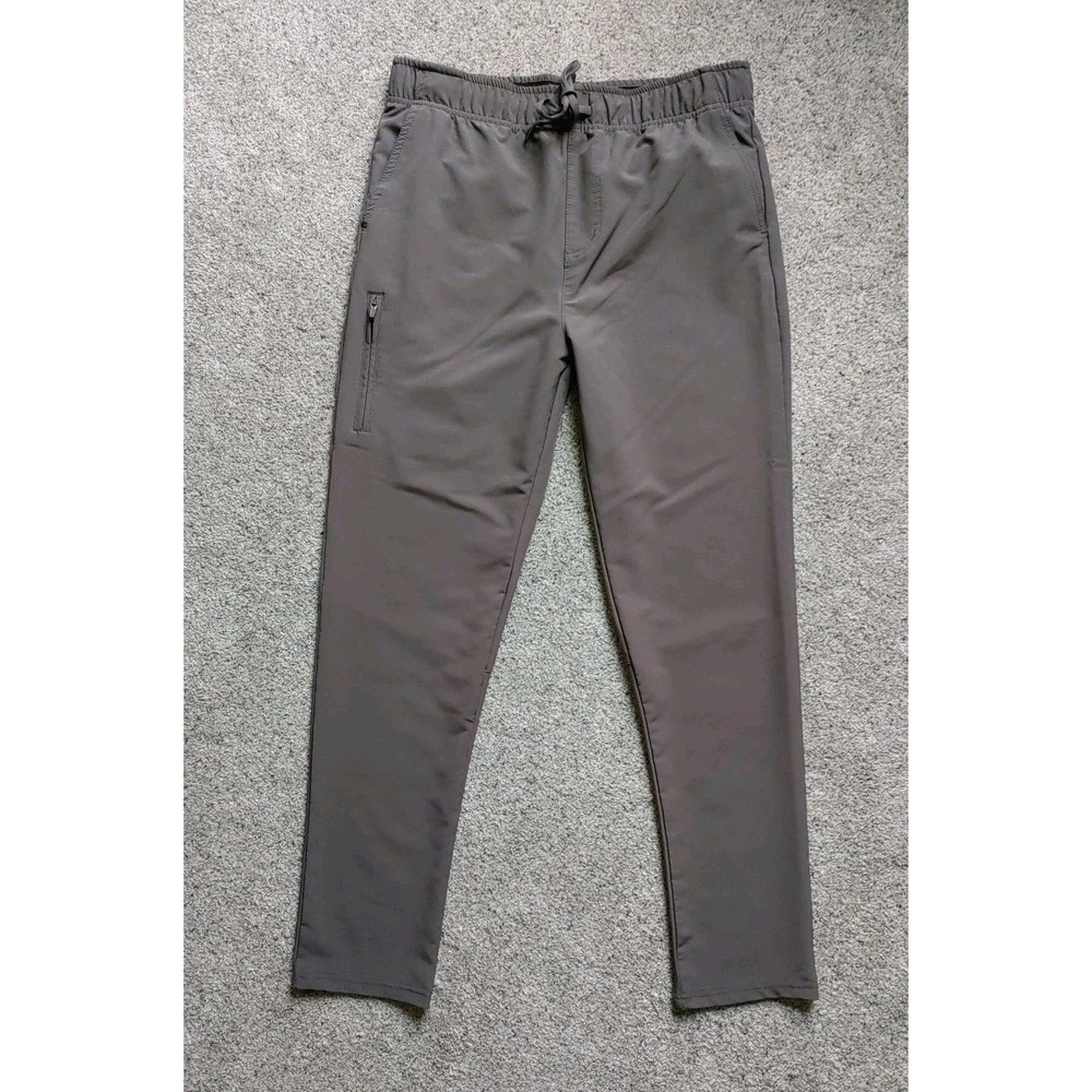 London Fog Supply Pants Mens Medium Gray Travel Elastic Waist Zip Pocket Stretch